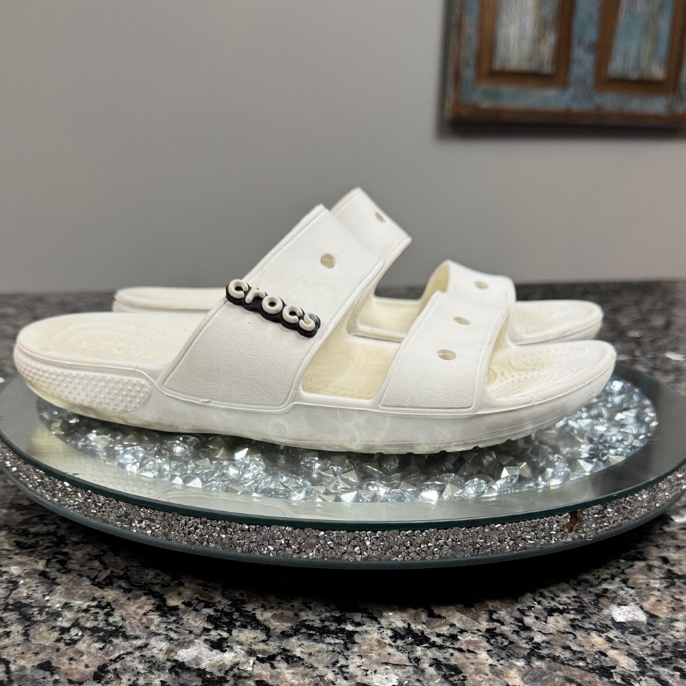 CROCS Classic White Slide Sandals with Crocs Charms W10 M8